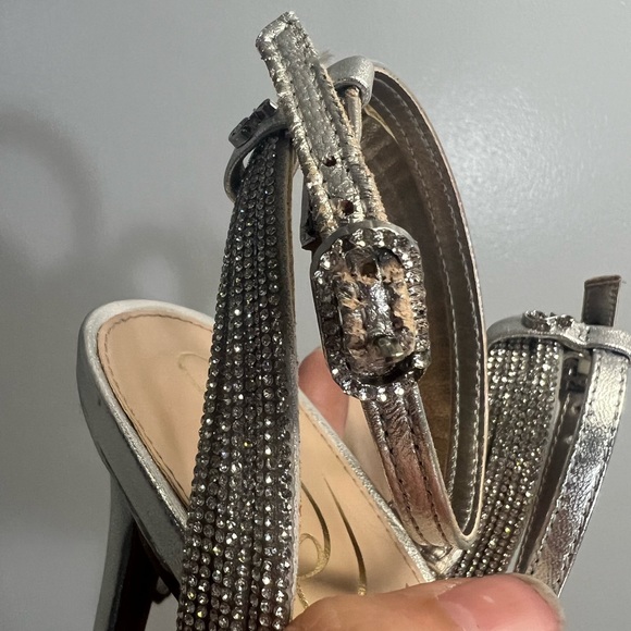 Sam Edelman Ophelia Metallic Silver Rhinestone Ankle Heels - Size 7.5 M - Box - Picture 5 of 6